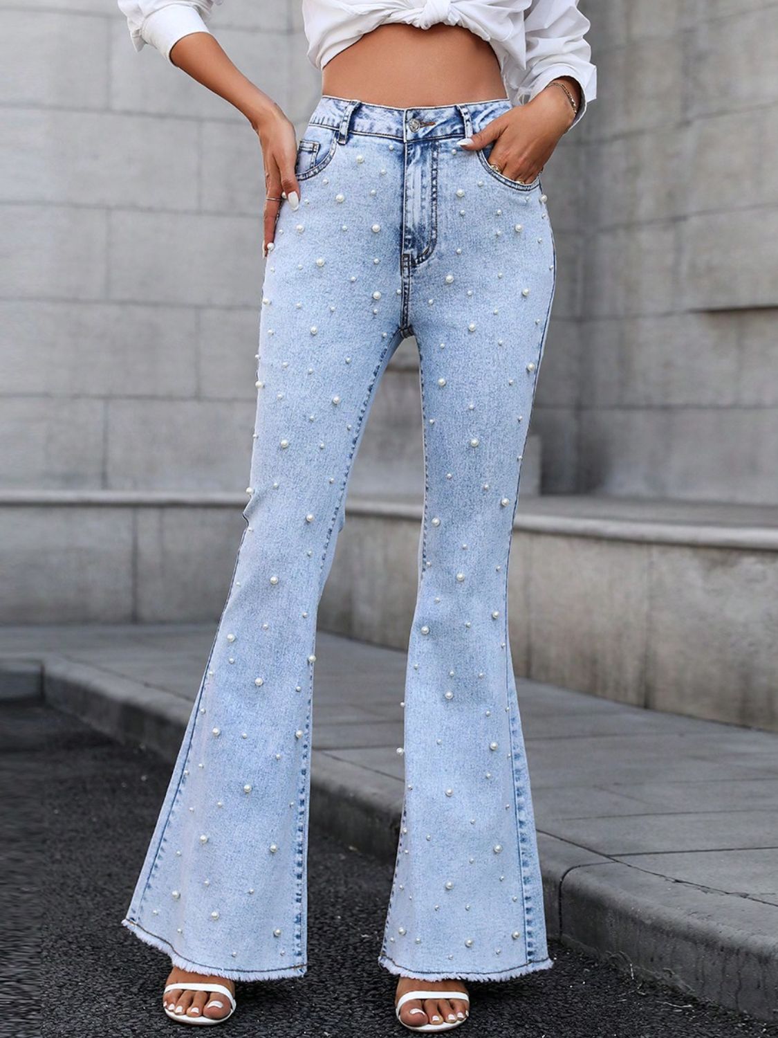 Pearl Trim Bootcut Jeans with Pockets