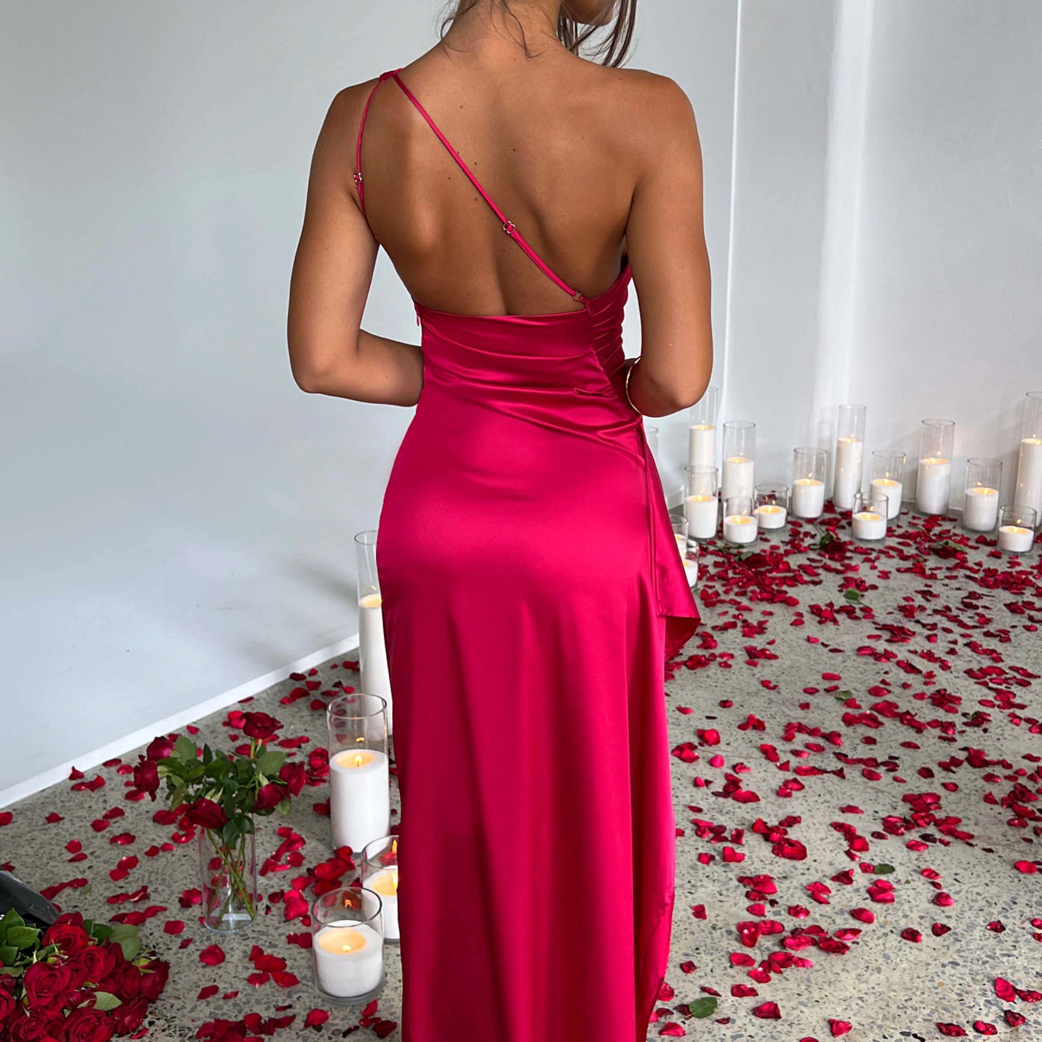 Satin One-Shoulder Sexy Prom Dresses