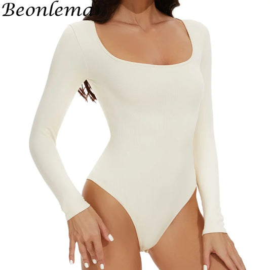 Long Sleeves Elastic Body Suit Shapewear Women Seamless Body Sculpting Shaper Tummy Control Slimming Square Neck Tops