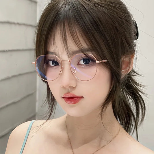 Female Sweet Metal Round Anti Blue Light Glasses Women Men Classic Square Eyeglasses Frames Transparent Computer Glasses